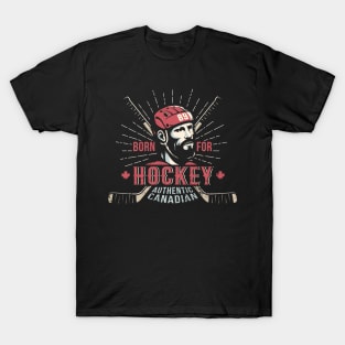 Vintage Canadian hockey print with bearded player T-Shirt